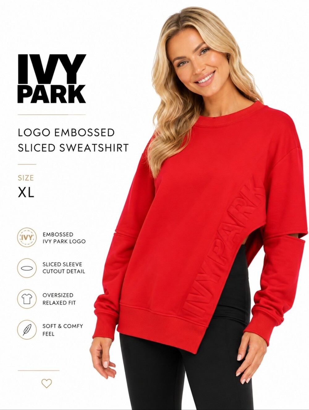 IVY PARK Logo Embossed Sliced Red Sweatshirt Size XL